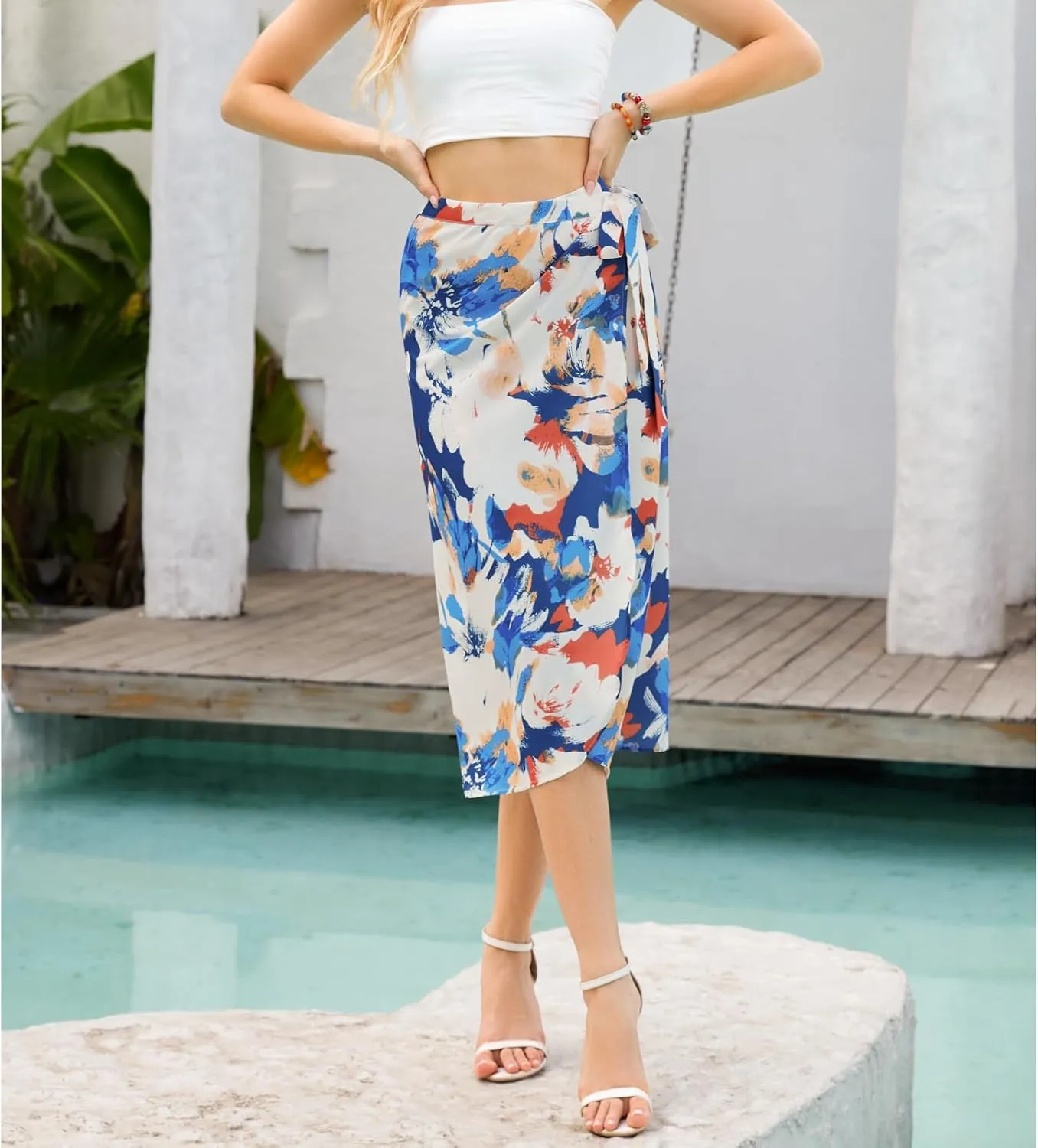 Wrap Skirts for Women Floral Midi High Low Slit Flowy Maxi Skirt 2 Sizes for All