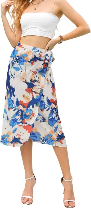 Wrap Skirts for Women Floral Midi High Low Slit Flowy Maxi Skirt 2 Sizes for All
