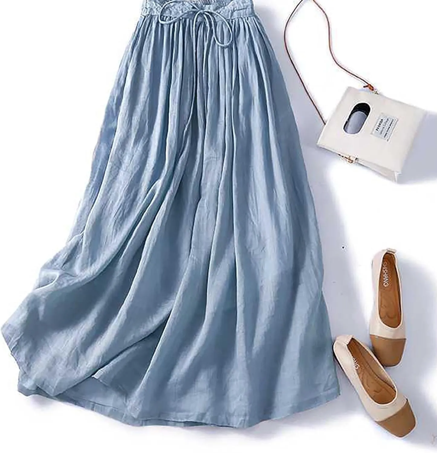 Wrap Skirts for Women Flowy Elastic High Waist Skirt Pleated A-Line Flowy Swing Cargo Skirt Loose Plus Size Skirt