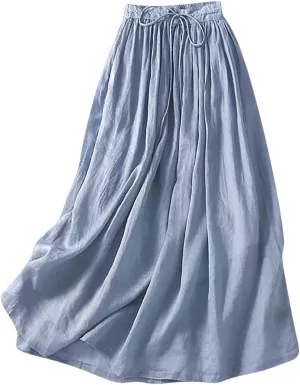 Wrap Skirts for Women Flowy Elastic High Waist Skirt Pleated A-Line Flowy Swing Cargo Skirt Loose Plus Size Skirt