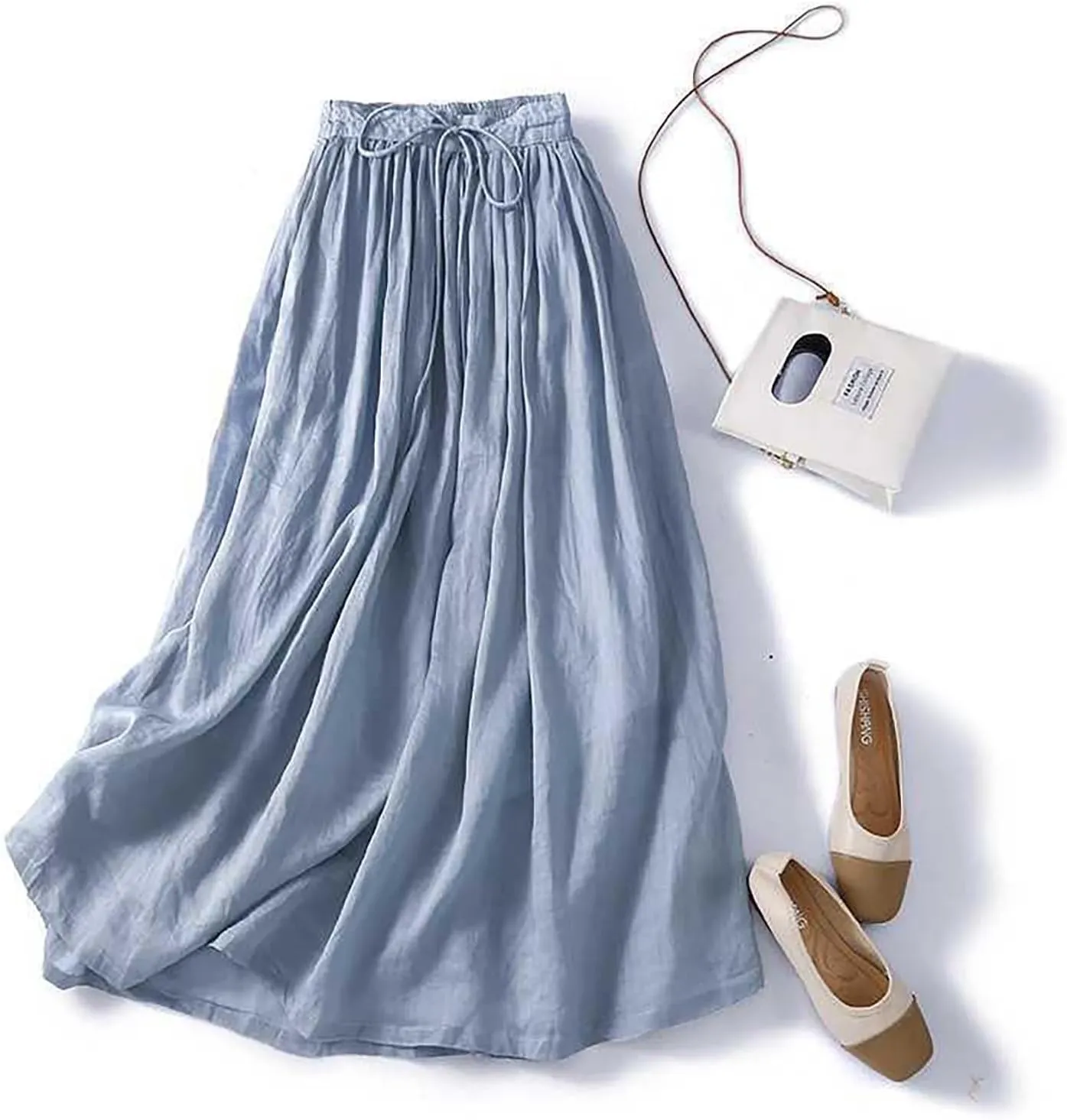 Wrap Skirts for Women Flowy Elastic High Waist Skirt Pleated A-Line Flowy Swing Cargo Skirt Loose Plus Size Skirt