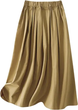 Wrap Skirts for Women Flowy Elastic High Waist Skirt Pleated A-Line Flowy Swing Cargo Skirt Loose Plus Size Skirt