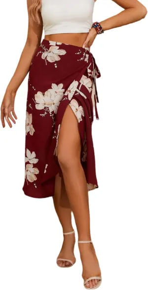 Wrap Skirts for Women Long Midi High Low Slit 2024 Spring Flowy Maxi Skirt 2 Sizes for All