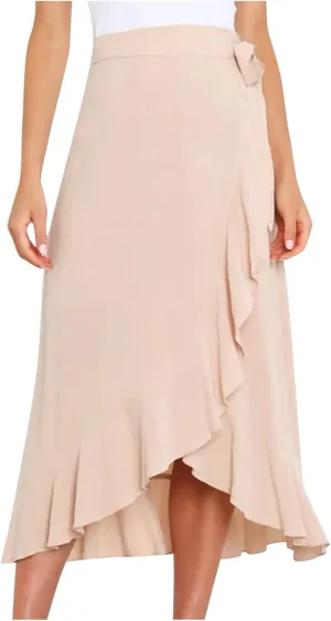 Wrap Skirts for Women Ruffle Midi Skirt Tie Waist Maxi Skirts High Waisted Summer Skirts Flowy Beach Cover Up Skirt
