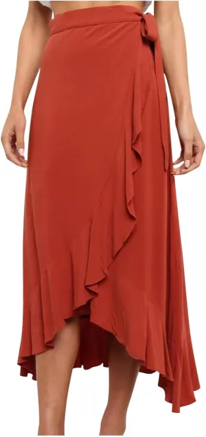 Wrap Skirts for Women Ruffle Midi Skirt Tie Waist Maxi Skirts High Waisted Summer Skirts Flowy Beach Cover Up Skirt