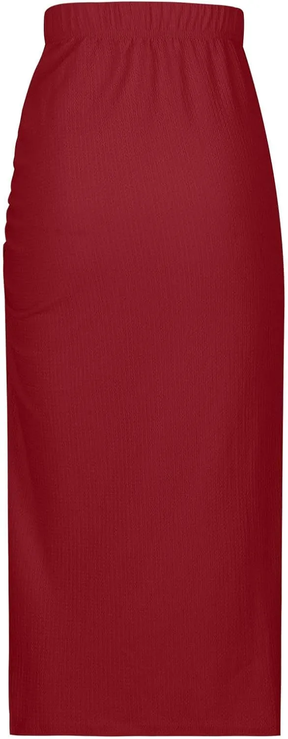 Wrap Skirts for Women Solid Color High Waisted Side Slit Pure Work Skirt Fashion Beach Summer Comfort Skirt