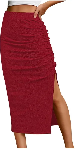 Wrap Skirts for Women Solid Color High Waisted Side Slit Pure Work Skirt Fashion Beach Summer Comfort Skirt