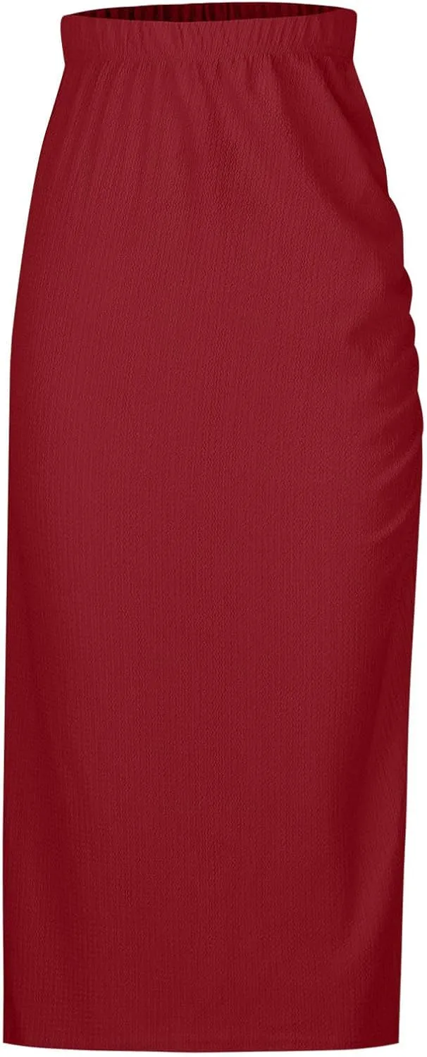 Wrap Skirts for Women Solid Color High Waisted Side Slit Pure Work Skirt Fashion Beach Summer Comfort Skirt