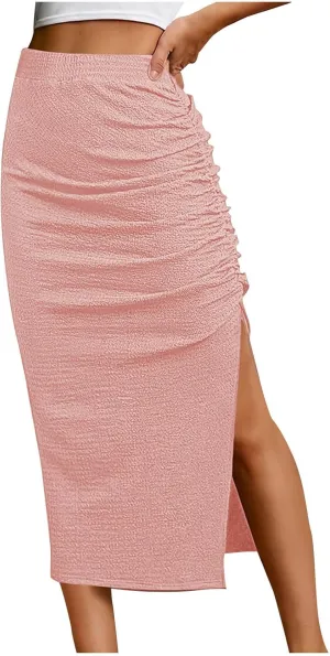 Wrap Skirts for Women Solid Color High Waisted Side Slit Pure Work Skirt Fashion Beach Summer Comfort Skirt