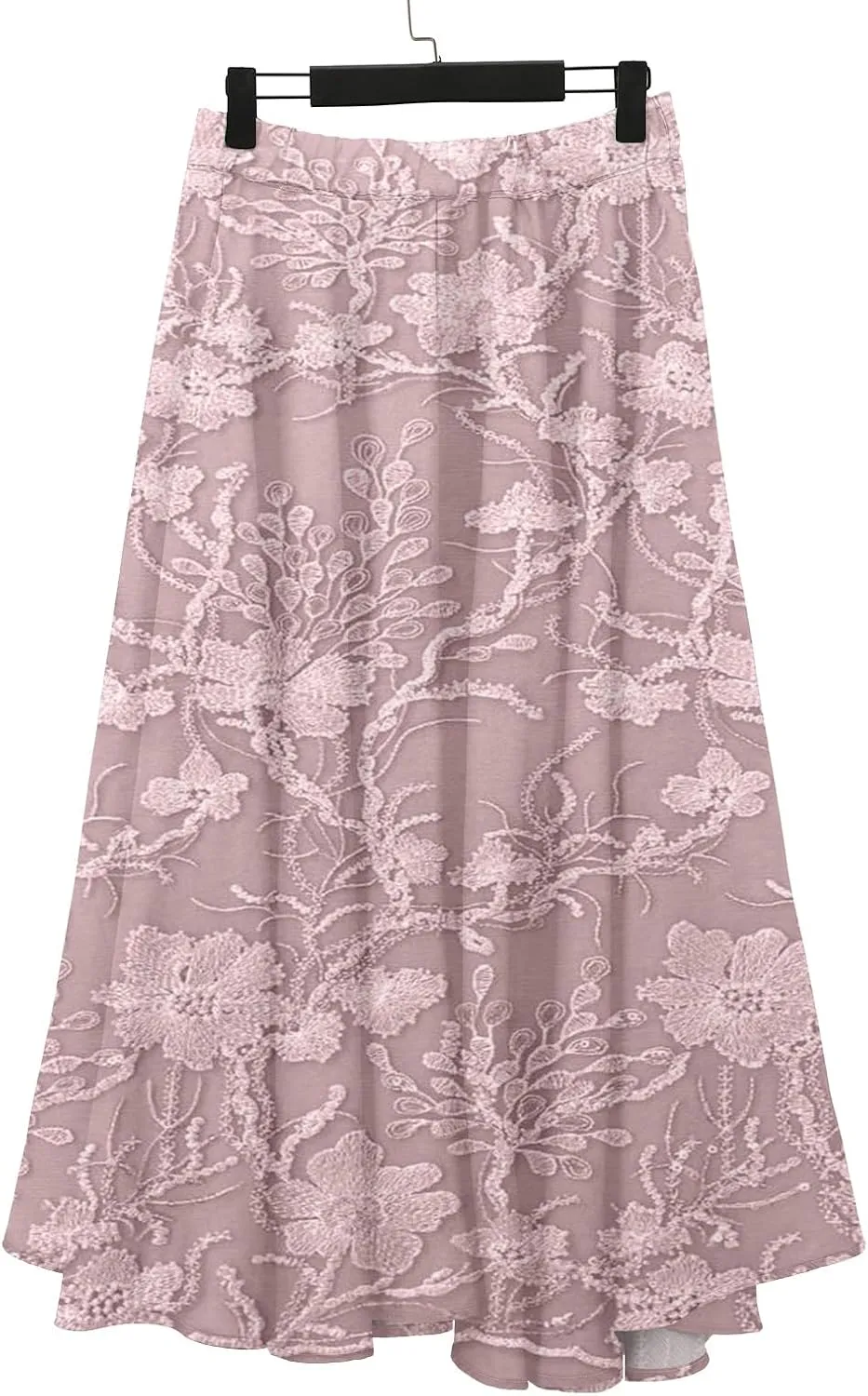 XOWRTE Women's Boho Casual Skirts Summer 2025 Lace Embroidery Elastic Waist Flowy Tiered A-Line Beach Maxi Skirt Swing Cute