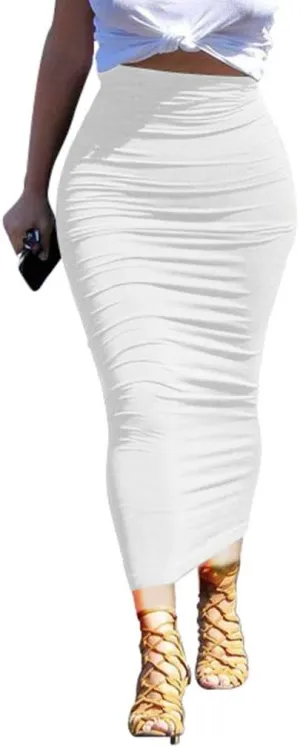 YMDUCH Women's Sexy Bodycon High Waist Stretchy Solid Work Pencil Skirts Dress