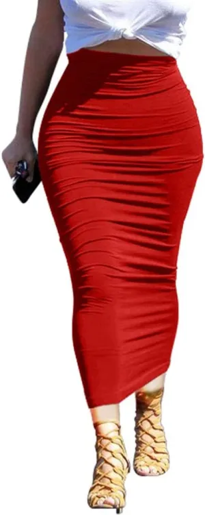 YMDUCH Women's Sexy Bodycon High Waist Stretchy Solid Work Pencil Skirts Dress