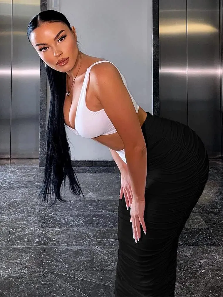 YMDUCH Women's Sexy Bodycon High Waist Stretchy Solid Work Pencil Skirts Dress
