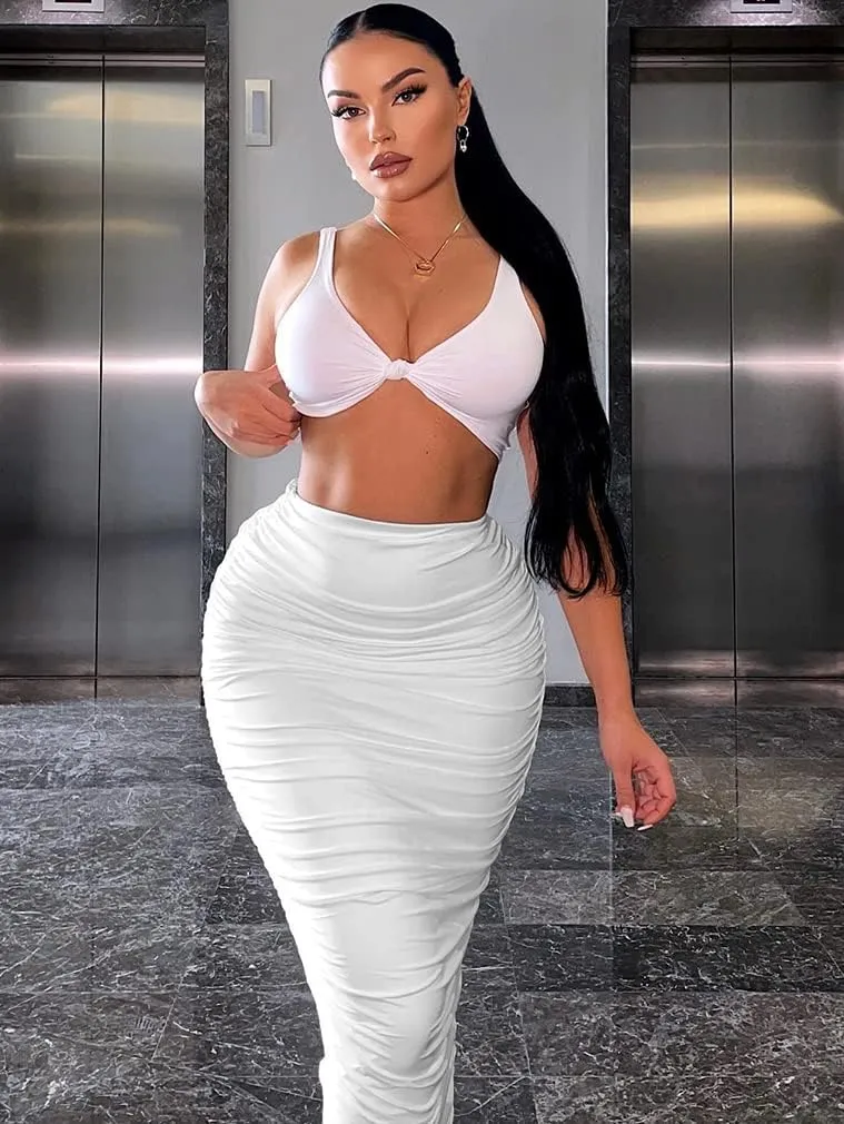 YMDUCH Women's Sexy Bodycon High Waist Stretchy Solid Work Pencil Skirts Dress