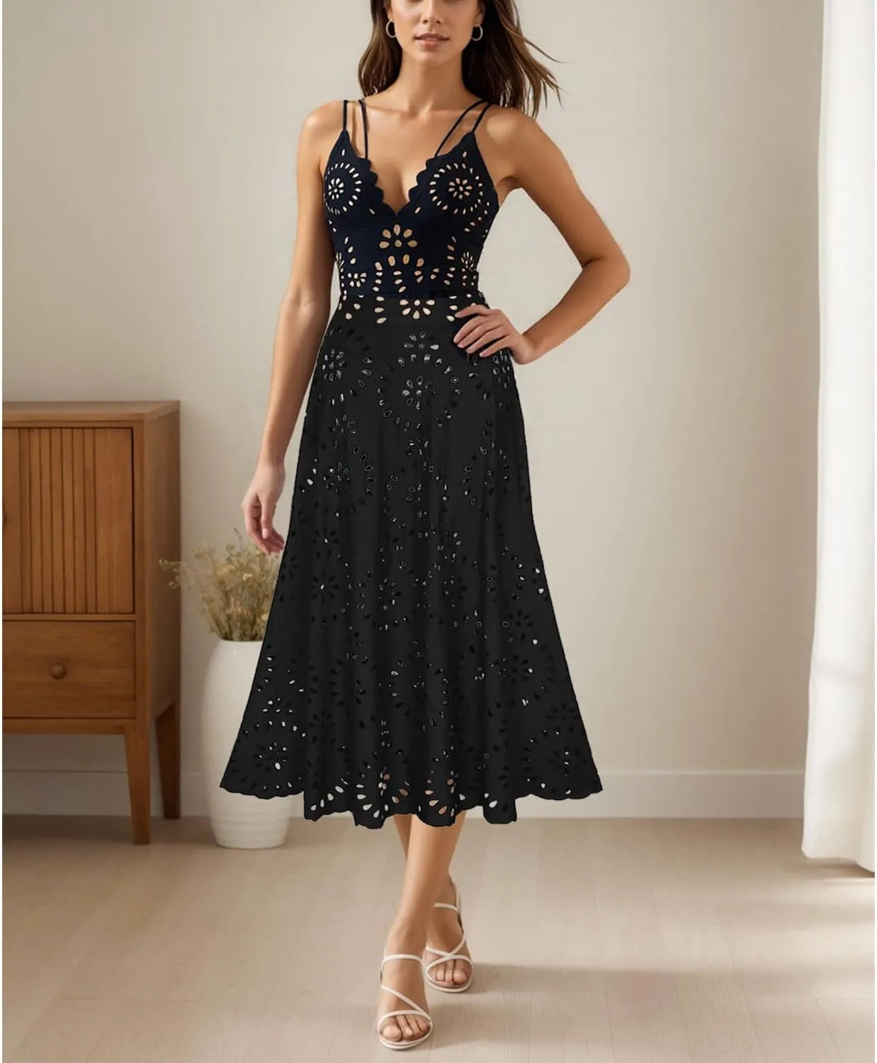 Ypser Eyelet Beach Maxi Skirt A-Line Hollow Out Long Skirt Cover Up for Swimsuits 2025