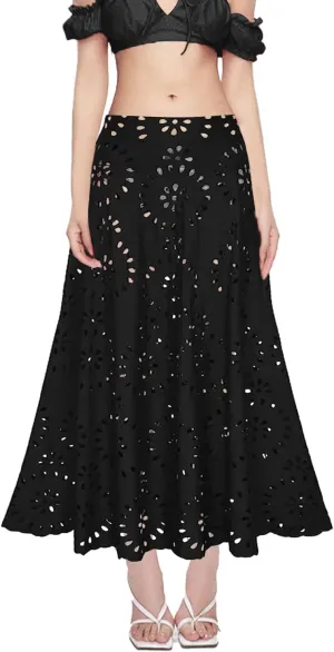 Ypser Eyelet Beach Maxi Skirt A-Line Hollow Out Long Skirt Cover Up for Swimsuits 2025