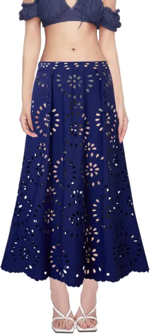 Ypser Eyelet Beach Maxi Skirt A-Line Hollow Out Long Skirt Cover Up for Swimsuits 2025