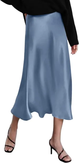 Zeagoo Skirts for Women Jacquard High Waist Skirt Black Elegant Midi Skirt Satin