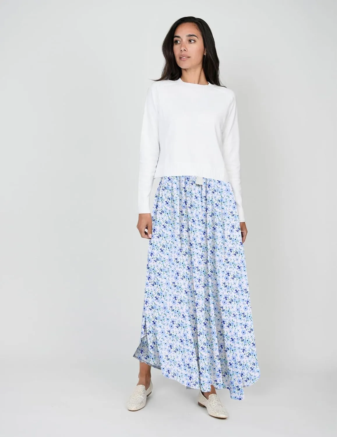 Zeagoo Womens Flowy Pleated Skirts A Line Elastic High Waisted Midi Skirt Boho Casual Long Skirts Brown Leaf Print XXL