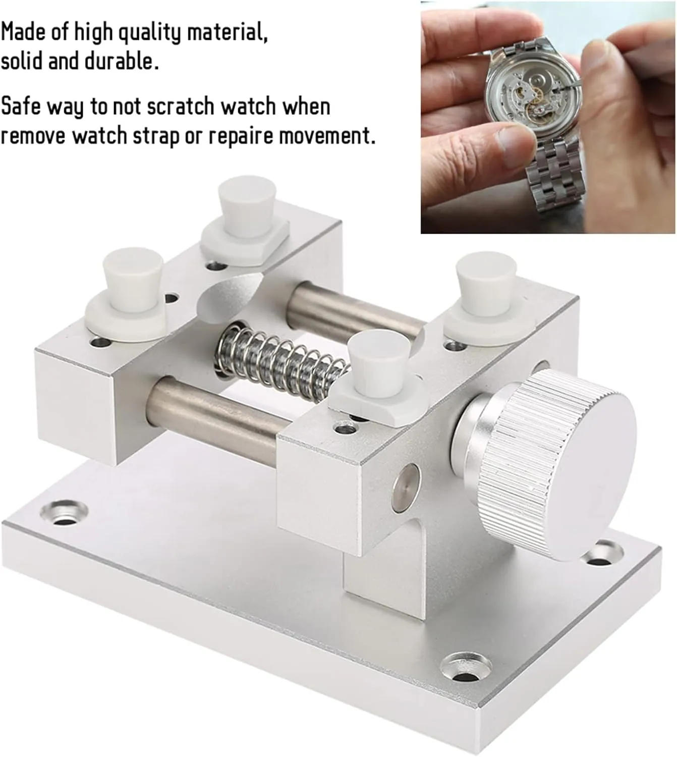 ZJchao Watch Case Holder, 80mm Maximum Opening Aperture Metal Adjustable Watch Case Holder Watch Strap Remover Base Watch Movement Base Repair Tool Watch Back Case Opener for Watch Repairman(Sliver)