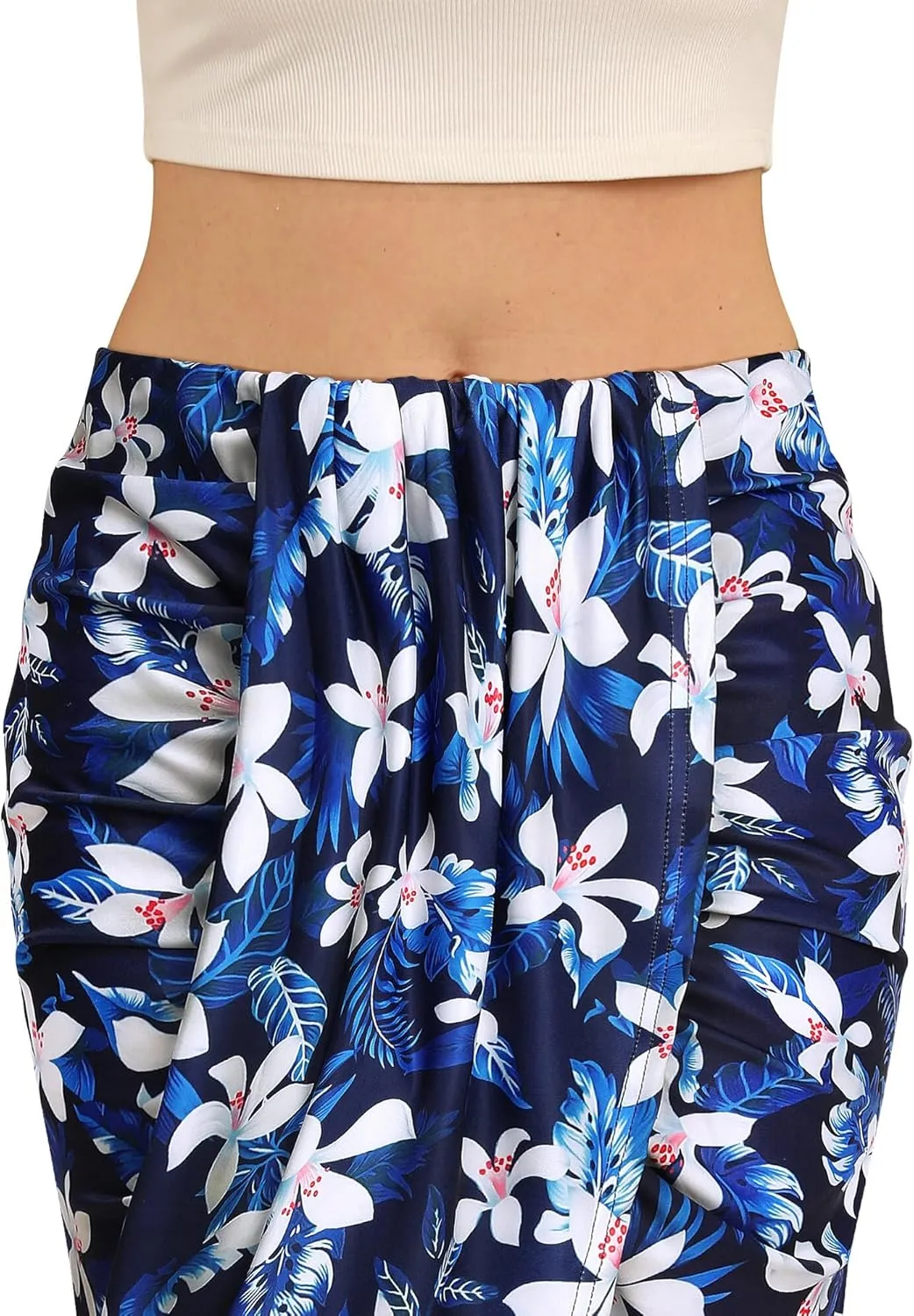 ZXZY Women Pleated Skirts Midi Length Ruched Bodycon Split Wrap Hawaiian Dresses for Women