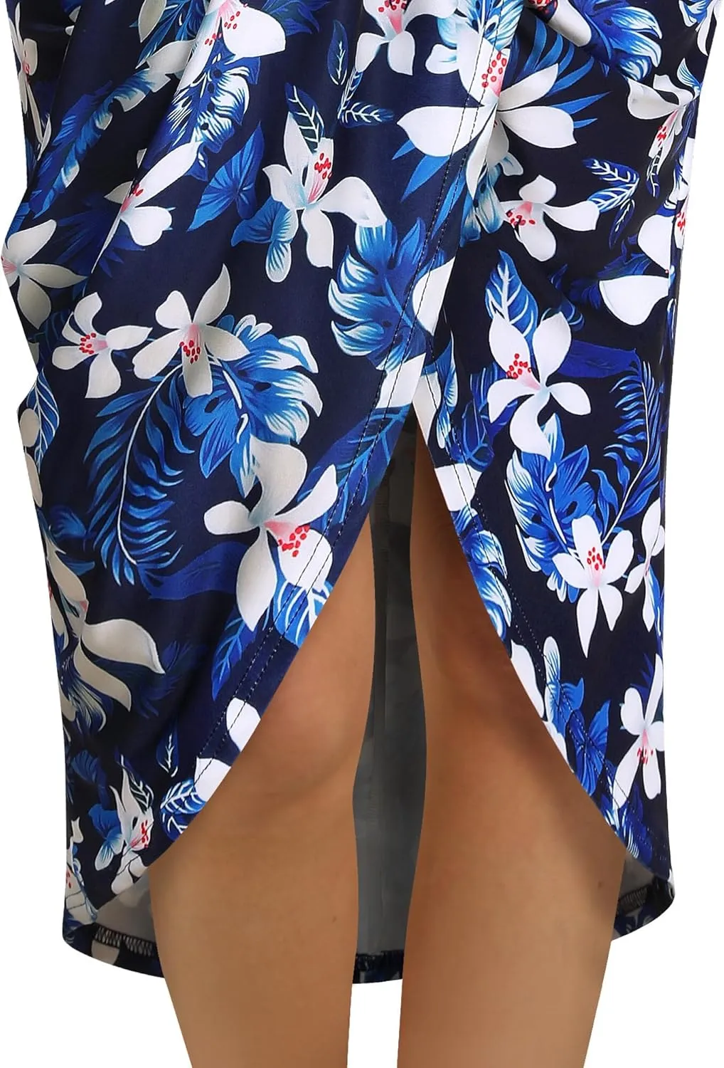 ZXZY Women Pleated Skirts Midi Length Ruched Bodycon Split Wrap Hawaiian Dresses for Women